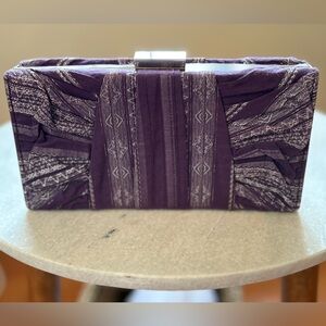The Limited (early 2000s) royal purple and silver raw silk clutch